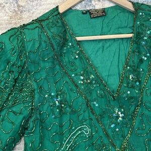 Vintage Bollywood Two Piece Set Mark & John II‎ Pure Silk India Medium Beaded